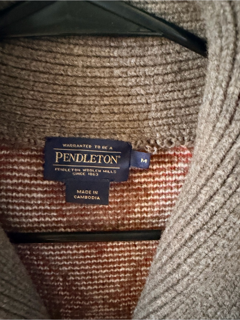 Pendleton Women's Brown Shawl Collar Cardigan with Red and Cream Accents - Picture 2 of 4